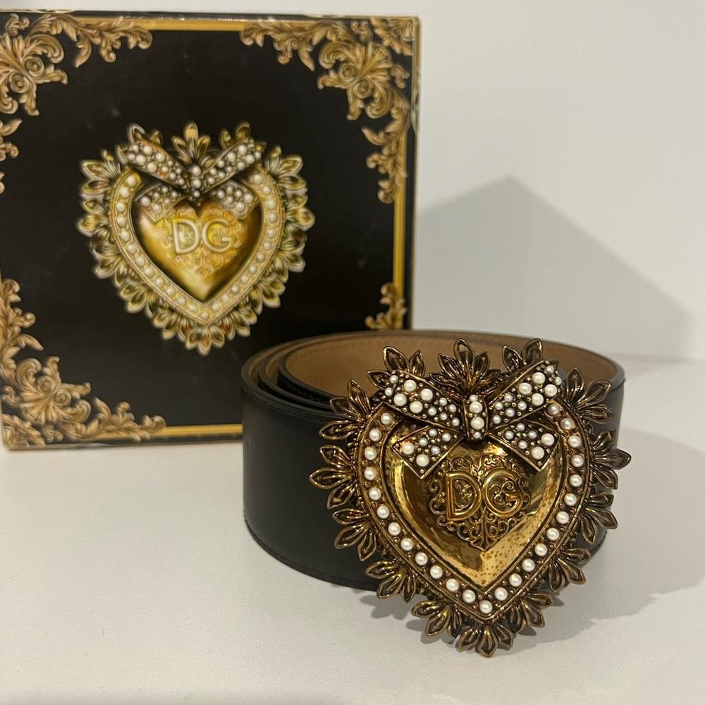 Dolce & Gabbana Black Belt with Gold Heart Buckle